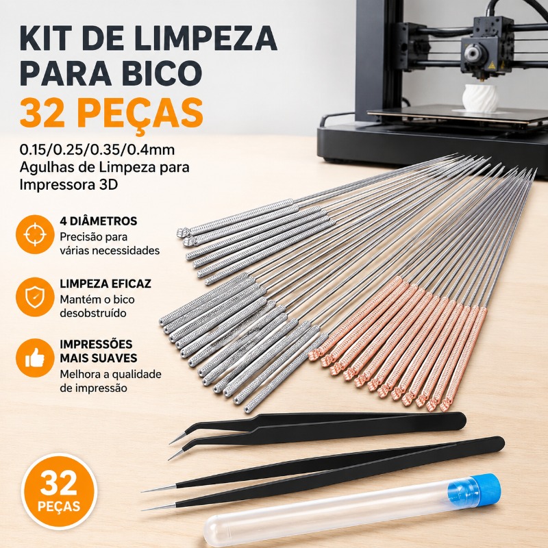 3D Printer Extruder - Kit de Agulhas de Limpeza para